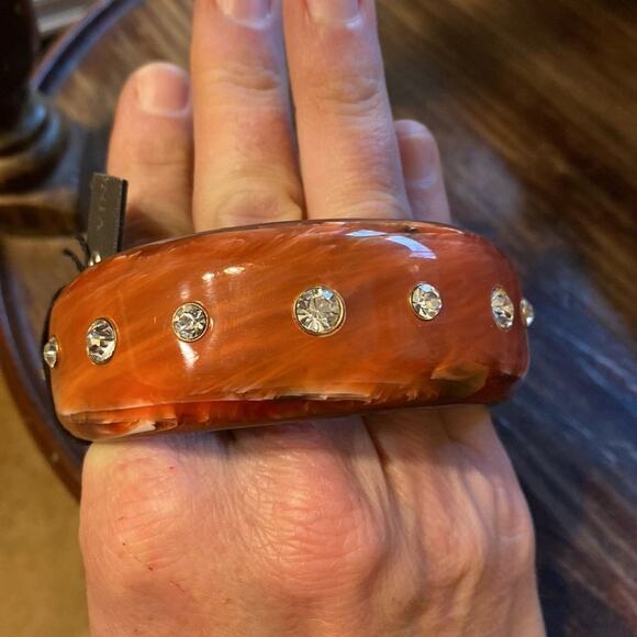 VINCE Camuto Brick Red and black Resin Bangle Bracelet with crystal inset accent - Picture 5 of 6